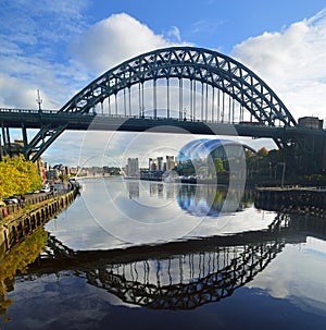 Newcastle UK - Tyne bridge reflection in the River