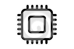 Square computer processor chip icon with pins technology