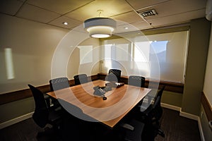 A Square Conference Table in an Office Meeting Room