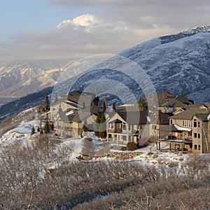 Square crop Homes on a mountain slope in Utah with breathtaking Wasatch Mountains view