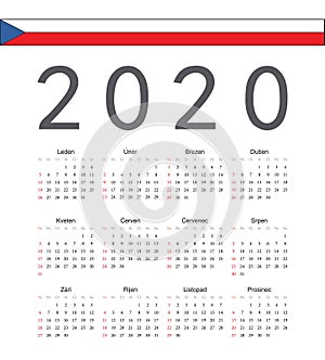 Square Czech 2020 year vector calendar