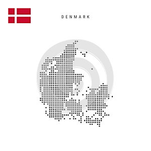 Square dots pattern map of Denmark. Danish dotted pixel map with flag. Vector illustration
