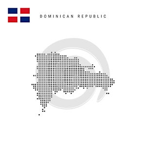 Square dots pattern map of Dominican Republic. Dominican Republic dotted pixel map with flag. Vector illustration