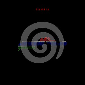 Square dots pattern map of Gambia. Gambian dotted pixel map with flag colors. Vector illustration