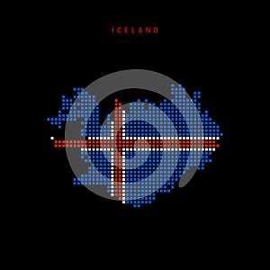 Square dots pattern map of Iceland. Dotted pixel map with flag colors. Vector illustration