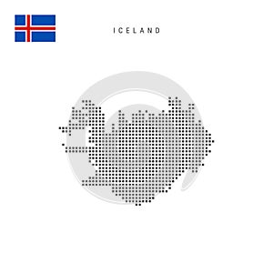 Square dots pattern map of Iceland. Icelandic dotted pixel map with flag. Vector illustration