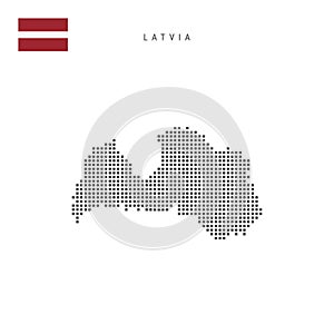 Square dots pattern map of Latvia. Latvian dotted pixel map with flag. Vector illustration