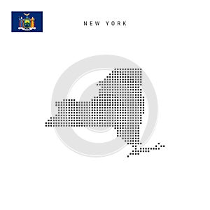 Square dots pattern map of New York. Dotted pixel map with flag. Vector illustration