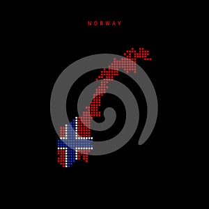 Square dots pattern map of Norway. Dotted pixel map with flag colors. Vector illustration