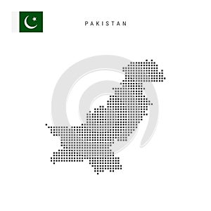 Square dots pattern map of Pakistan. Pakistani dotted pixel map with flag. Vector illustration