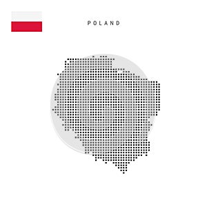 Square dots pattern map of Poland. Polish dotted pixel map with flag. Vector illustration