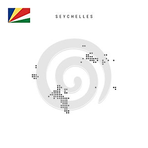 Square dots pattern map of Seychelles. Republic of Seychelles dotted pixel map with flag. Vector illustration
