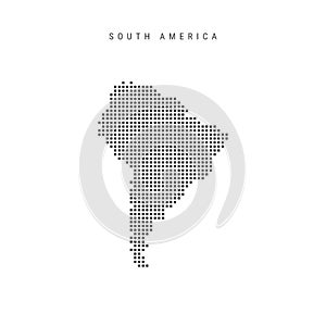 Square dots pattern map of South America. Dotted pixel map. Vector illustration