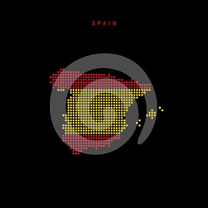 Square dots pattern map of Spain. Dotted pixel map with flag colors. Vector illustration