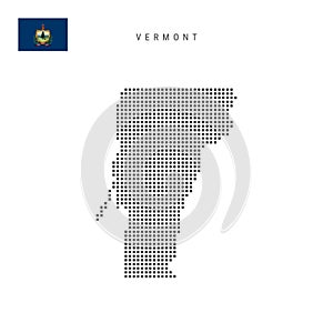 Square dots pattern map of Vermont. Dotted pixel map with flag. Vector illustration