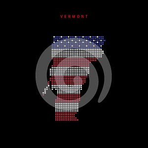 Square dots pattern map of Vermont. Dotted pixel map with US flag colors. Vector illustration