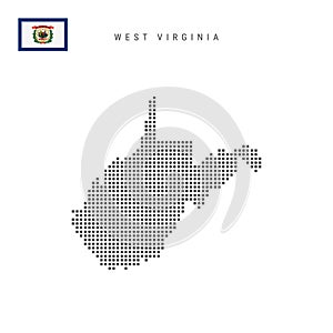 Square dots pattern map of West Virginia. Dotted pixel map with flag. Vector illustration