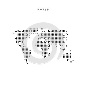 Square dots pattern map of the World. Globe dotted pixel map with flag. Vector illustration