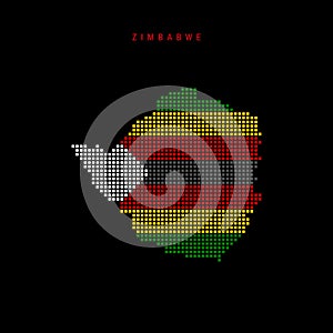 Square dots pattern map of Zimbabwe. Zimbabwean dotted pixel map with flag colors. Vector illustration