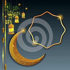 Square Eid al adha background with moon and lantern ornament