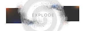 Square explosion with abstract burst. Vector particles of black shape broken debris. 3d square energy background