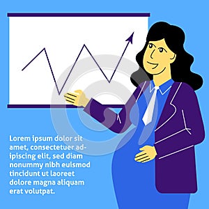 A square flat vector image of a pregnant woman working in the office. Life and work balance.