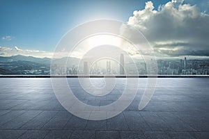 Square floor and city skyline background in Shenzhen