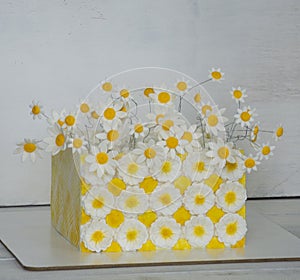 Square fondant cake with daisies