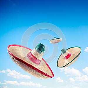 Square format image of Mexican hat / sombreros in the sky photo