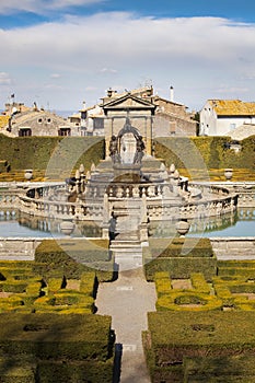 Square Fountain and Mannerist garden. Lazio, Italy.