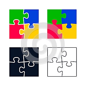 Square Four part puzzle, vector isolated simple set