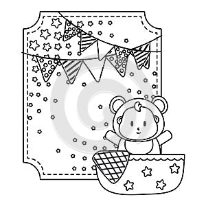 Square frame with bear costume in black and white