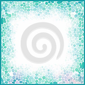 a square frame with blue and green polka dots on a white background