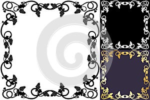 Square frame with bunch of grapes, leaves and tendrils for wine promo. Autumn harvest. Advertising label with berry silhouette.