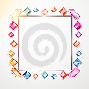 a square frame with colorful gems on a white background