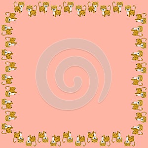 Square frame of cute cartoon stylized leopards.