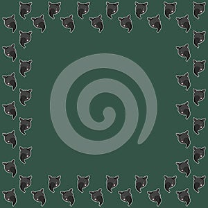 The square frame of cute cartoon tapir faces. Border of portraits with white outlines of African animals on a green background. He