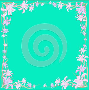 Frame of flowers and leaves of lilies. Vector illustration.