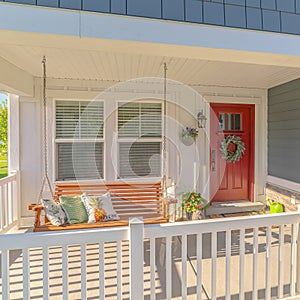 Square frame Front porch of traditional home and swinging chair