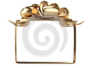 A square frame of golden ribbons and bow on top. Template for your design