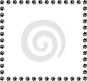 Square frame made of black animal paw prints on white background.