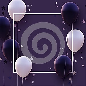 Square frame with matt dark violet and white balloons