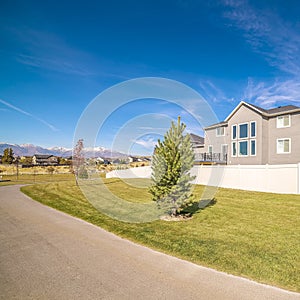 Square frame Modern housing estate with pedestrian walkway during day