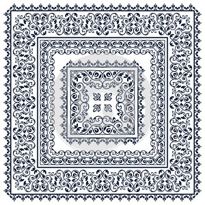 Square frame set template. Bandana with vintage ornament