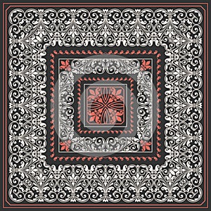 Square frame set template. Bandana with vintage ornament