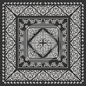 Square frame set template. Bandana with vintage ornament