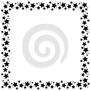 Square frame with stars on white background, golden symbols. Starry night border. Element of design for a holiday, christmas