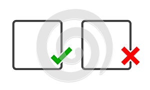 Square frames with Yes and No check marks. Vector illustration.