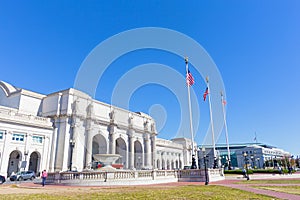 A square in front of the Union Station Building in Washington DC, USA.