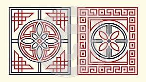 Square Geometric Decorative Patterns Set, vector design Generative AI